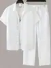 Conjunto Masculino Transfronteiriço Primavera Verão Outono Lapela Manga Curta Botão Canelado Calça Casual Cor Sólida Conjunto de Duas Peças Dropshipping