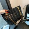 Bolso de mano grande de color liso con bordado de rombos, nuevo 2023, brillante, para llevar en la mano, con correa de hombro de tela de canalé a cuadros, de moda
