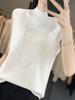 Primavera y Otoño Nuevo Estilo Listo para Usar Chaleco sin Mangas de Cuello Medio Alto para Mujer, Top de Punto sin Costuras, Camiseta Holgada de Capa Base