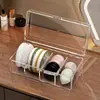 Caja Organizadora Transparente de Cuatro Compartimentos con Tapa abatible Divisores para Escritorio Tocador Cosméticos Esponjas Brochas Caja Organizadora a Prueba de Polvo