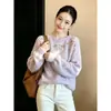 Ciruela está Madura "Flores de Vid" Suéter Bordado Tejido a Mano Estilo Suave Mezcla de Mohair y Lana de Oveja para Mujer