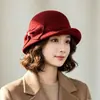 Nuevo sombrero de lana retro de tweed estilo francés para mujer, moderno sombrero de pescador de lana para otoño e invierno, sombrero tipo cubo elegante y que adelgaza el rostro