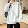 Camisa polo de otoño para hombre, peso pesado, corte holgado, media cremallera, con cuello de gaviota de hilo floral, top interior de manga larga, moderno y versátil
