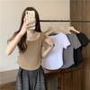 U-Shaped Collar Design Sense Niche T-Shirt de manga comprida Primavera e Outono Primavera e Outono Inverno Slim-Fit Interior Pure Short Base Shirt Top