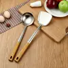 Espátula Anti-Escaldante de Aço Inoxidável 3mm com Cabo de Madeira Conjunto de Utensílios de Cozinha Colher de Sopa Colher Escavada