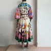 Ropa de mujer transfronteriza europea y americana 2026: Vestido largo holgado estampado de cintura alta, artístico, vintage, moderno, para uso diario y adecuado para el trabajo
