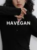 HAVEGAN/Camiseta de manga larga para mujer 2026 Nuevo estilo Cuello Henley Ajuste ceñido Elástica
