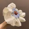 Elástico de cabelo grande listrado azul estilo coreano, elástico para coque de ballet de alta qualidade, corda de cabelo de cetim, elástico de cabelo versátil