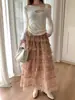 Falda de Malla para Pastel para Mujer, Nuevo Estilo Coreano Otoño 2026, Súper de Ensueño, Artesanía Pesada, Hasta la Rodilla, Adelgazante, Dobladillo Amplio, Falda de Longitud Media, Media Falda