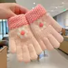 Guantes de Dedos Lindos para Niños Niñas Invierno Prueba de Frío Cálido Juego de Cinco Dedos Conjunto Completo de Dedos Tejido para Bebé Niños de Invierno