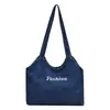 Bolsa de mano casual de mezclilla, gran capacidad, mochila elegante, bolso de mano simple con estampado de letras, bolso de hombro para mujer