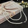 Nova corrente longa de lã com pérolas femininas, colar de contas sobrepostas de luxo de alta qualidade, elegante e moderno para mulheres