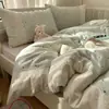 Conjunto de Roupa de Cama de Quatro Peças Estilo Renda Francesa 100% Algodão Classe A Estilo Coreano Capa de Edredom de Algodão Puro Lençol de Cima Lençol com Elástico Dormitório Três Peças