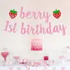 Banner de Primer Cumpleaños de Fresa para Bebé Decoraciones para Fiesta de Primer Cumpleaños y Baby Shower