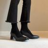 Botas Elásticas Ajustadas Francesas para Mujer, Botas Tipo Calcetín Retro con Punta Cuadrada y Empalmes de Gamuza, Botines de Tacón Alto con Temperamento