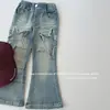 Calça jeans feminina estilo coreano, coleção de outono, alta qualidade, infantil, estilosa, com franja e estrela, versátil, justa, flare