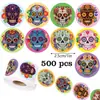 500 Adesivos Caveira Halloween Adesivos Grafite 2,5cm Festa Festiva Envelope Cartão Suprimentos de Festa Decorações DIY