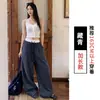 Pantalones casuales a cuadros retro americanos para mujer, nuevo estilo primavera-verano, diseño único, bloques de color, cintura alta, pierna ancha recta holgada