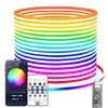 Fita de LED colorida com conjunto de música, fita de LED RGB de água corrente, fita de LED neon de silicone flexível à prova d'água para exterior