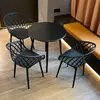 Conjunto de Mesa y Sillas Moderno para Exterior para Área de Ocio en Balcón, Mesa Redonda de Acero al Carbono para Patio al Aire Libre, Muebles de Plástico para Uso en Exterior de Tienda de Té de Leche