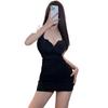 Ropa Interior Sexy Deseo Puro Sexy Falda de Cadera Ajustada Vestido Uniforme de Club Nocturno Tentación Espalda Descubierta Cuello Traje Talla Grande