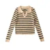 Suéter de Punto Rayado Estilo Universitario Americano Otoño Nuevo Elegante Versátil Camisa Base Suéter Ajustado