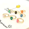 Suministro transfronterizo de anillo abierto de circonita de forma geométrica de gota de aceite multicolor para mujer, cobre chapado en oro de 18 quilates, anillo de personalidad europeo y americano