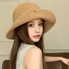 Sombrero de Paja de Ala Ancha de Verano con Hebilla Magnética, Sombrero de Pescador de Paja para Mujer, Versátil para Salidas de Verano, Plegable, Ligero, Sombrero de Protección Solar