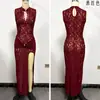 Vestido de Verão de Três Cores Transfronteiriço Mais Vendido Novo Sexy e Fashion Renda Vazada Fenda Alta Slim Fit Sem Mangas Cor Sólida