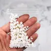 Arte de uñas flor de cinco pétalos joyería flor blanca pequeña bolsa mixta de tamaño de cuentas doradas y plateadas decoración de pegatina de uña de flor de resina venta al por mayor