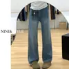 Jeans de Pierna Estrecha y Ancha con Forro de Felpa para Mujer Otoño e Invierno 2024 Nuevos Pantalones Rectos Cortos Sueltos de Cintura Alta Adelgazantes