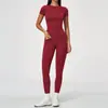 Ropa de Yoga Transfronteriza Europea y Americana Cepillada Alta Elasticidad Ajustada Manga Corta Control de Abdomen Elevación de Glúteos Ajustados Pantalones Largos Ropa de Yoga 8455