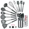 Conjunto de Utensílios de Silicone para Cozinha Amazon com 12 Peças Frigideira Antiaderente de Silicone Espátula e Colher de Cozinha Conjunto de Balde de Armazenamento Rotativo