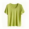 Suave y de tacto suave rayón cuello U grande tejido color liso manga corta verano nuevo holgado adelgazante fino manga media top camiseta
