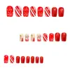 Arte de unhas de Natal para comércio exterior: designs clássicos listrados em vermelho e branco, Papai Noel fofo, flocos de neve e árvores de Natal, esmalte de unha vermelho