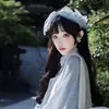 Tiara de Cabelo Irregular Azul e Branca Estilo Moka com Laço e Renda Lolita Multicamadas