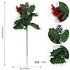 Ramas de acebo con frutos rojos artificiales transfronterizos, ramas de flor artificial de acebo con hoja moteada, decoración floral para escena navideña en casa
