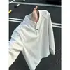 Camiseta Henley de Manga Larga para Hombre Estilo Primavera/Otoño Algodón Puro de Peso Pesado Hombro Real Holgada Capa Base Tacto de Alta Gama Top