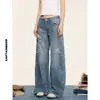 Jeans rectos de estilo americano para otoño con estampado de estrellas, deconstruidos, lavados, para hombre y mujer, pantalones anchos de corte holgado, de tendencia, nicho