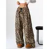 2025 Transfronteiriço Tk Amazon Temu Aliexpress Europeu e Americano Novos Calças Casuais Calças Estampadas de Leopardo Calças de Perna Larga