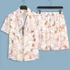 Turismo em Sanya Camisa Masculina de Manga Curta Estilo Havaiano Férias na Praia à Beira-Mar Casual Solta Shorts Roupa Masculina da Moda