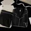 Conjunto de Pijama Corto de Dos Piezas de Algodón Nube para Hombre de Verano, Cardigan Simple de Color Sólido Bordado con Solapa, Ropa de Casa Ligera