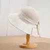 Sombrero de Sol de Paja para Mujer, Protección Solar Primavera y Verano Sombrero de Ala Ancha con Lazo, Estilo Casual de Viaje al Aire Libre Vacaciones Sombrero de Pescador