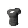 Fu Sheng Ji verano nuevo diseño sentido manga corta mujer cintura delgada camiseta hueca