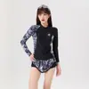 Nuevo Traje de Baño de Dos Piezas Estilo Coreano con Protección Solar para Mujer, Conjunto de Shorts de Manga Larga, Cubre Traje de Baño Deportivo para Playa, Traje de Baño Adelgazante