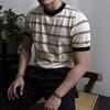 Camiseta de punto con cuello redondo y rayas horizontales para hombre Estilo casual de negocios Para ir al trabajo Estilo americano Retro Versátil Media manga