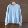 Elegante top de punto de lana de cachemir, suéter de lana esponjoso, cuello redondo, suéter esponjoso cepillado para mujer, tejido cálido y acogedor para otoño e invierno