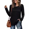Em Estoque 2025 Roupas Femininas Transfronteiriças Europeias e Americanas Amazon Outono e Inverno Nova Camiseta Casual Listrada de Manga Longa com Gola Redonda e Pregas