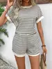En Stock Primavera, Verano y Otoño Shein Amazon Aliexpress Tk Transfronterizo Europeo y Americano Conjunto de Camiseta a Rayas y Shorts de Punto