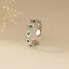 Anel de Flor Margarida em Prata Esterlina S925 com Jade Hetian Nalan, Anel de Nicho Exquisito e Simples Estilo Ins R03748